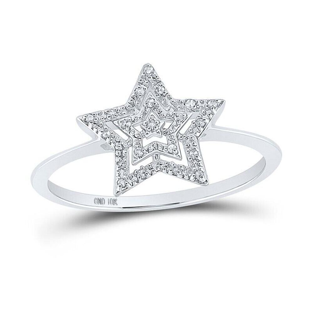 10k White Gold Star Womens Ring